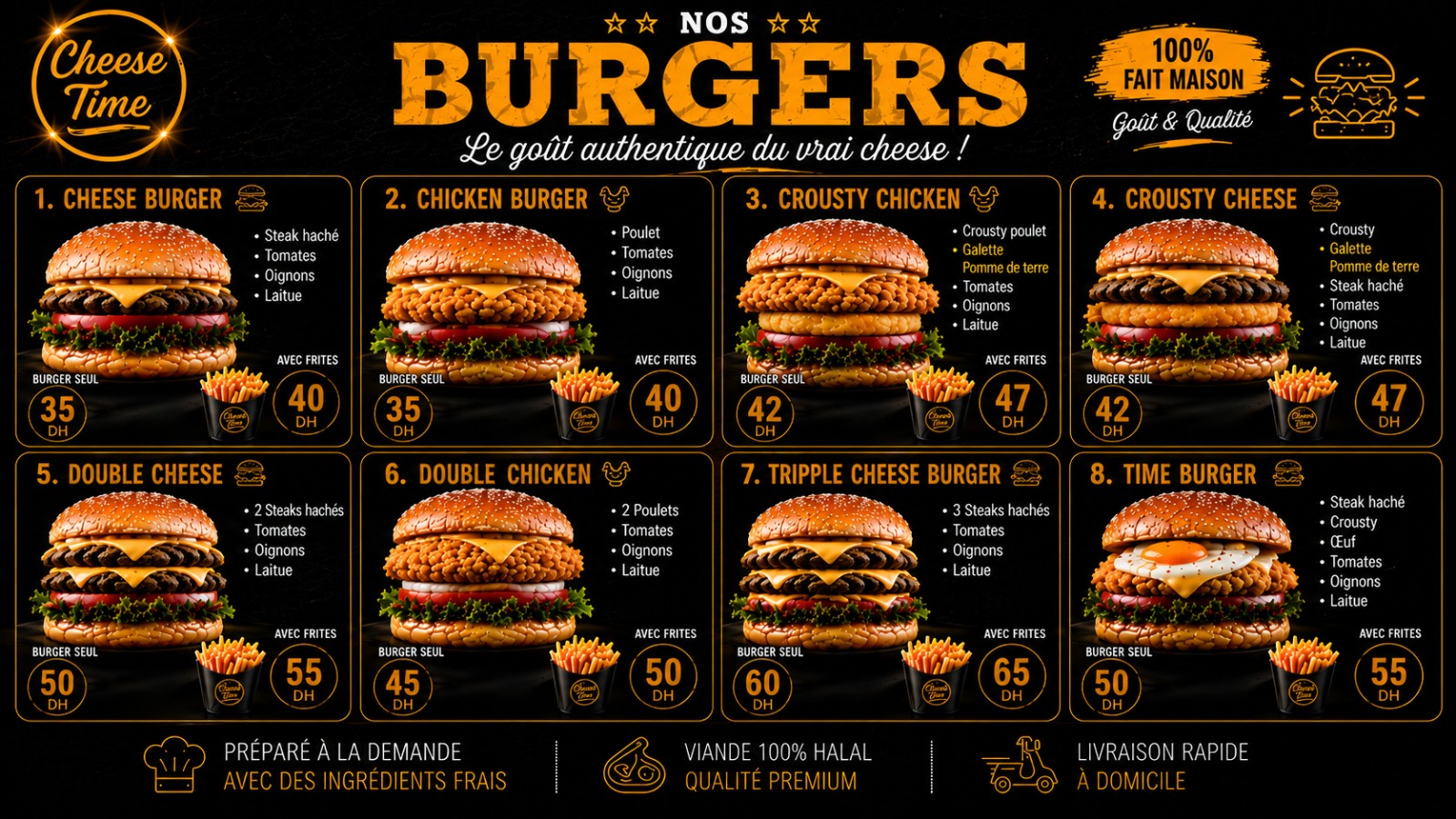 Sélection de burgers Cheese Time