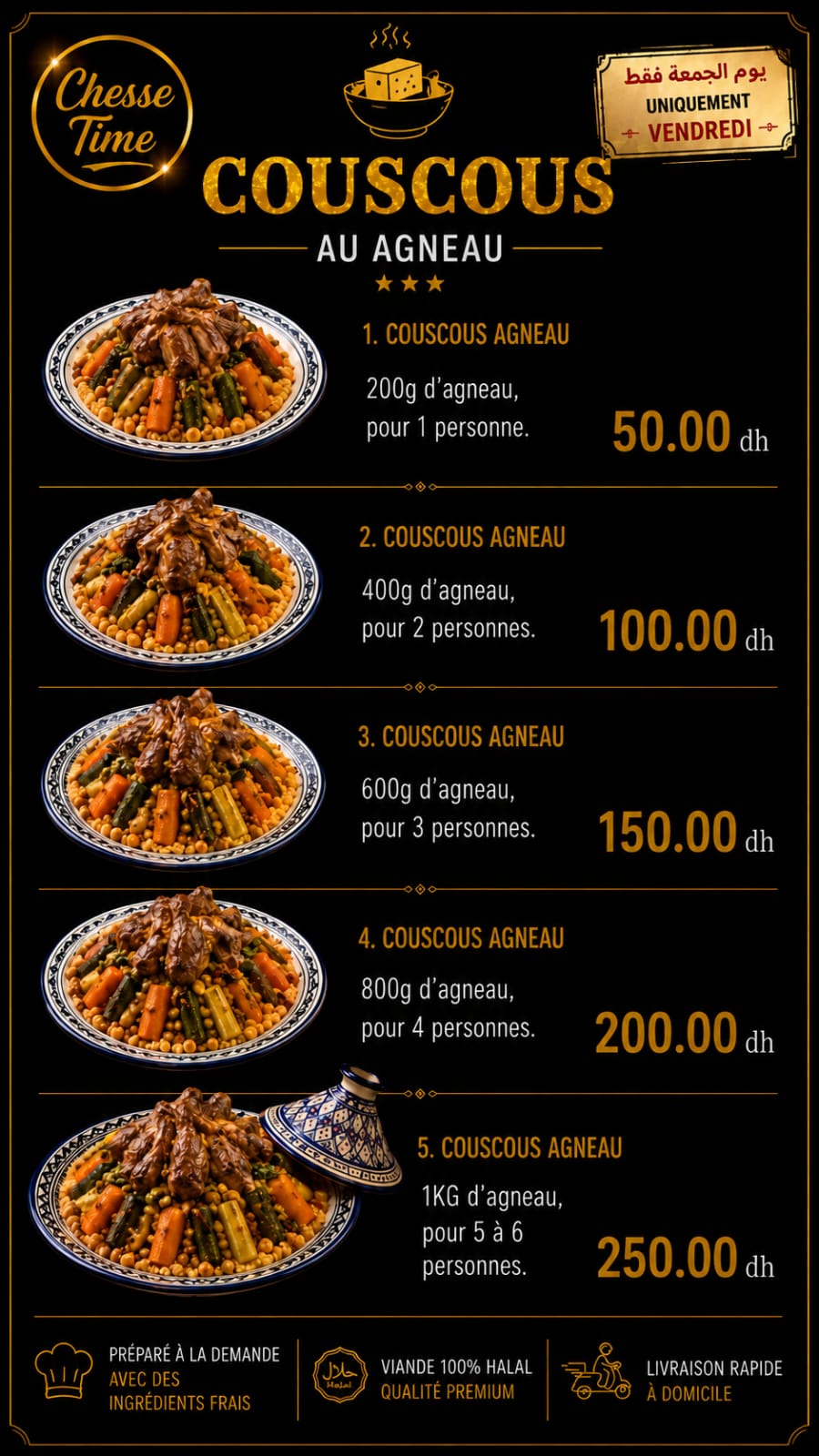 Menu Couscous à l'agneau